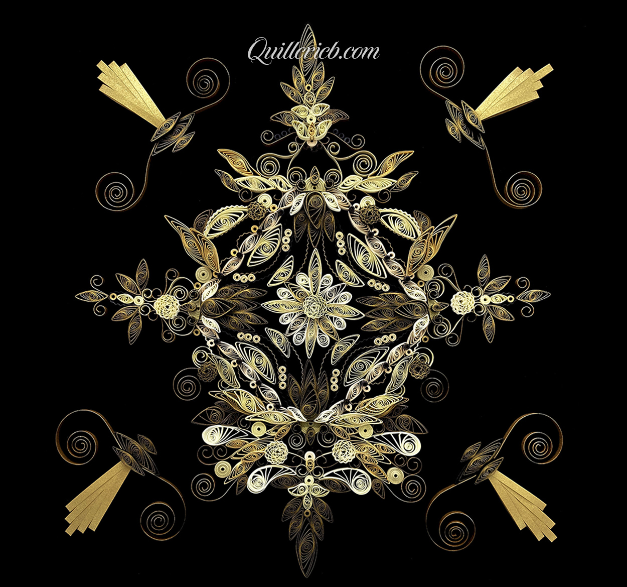 Free-form quilling in creams and muted greens full view.