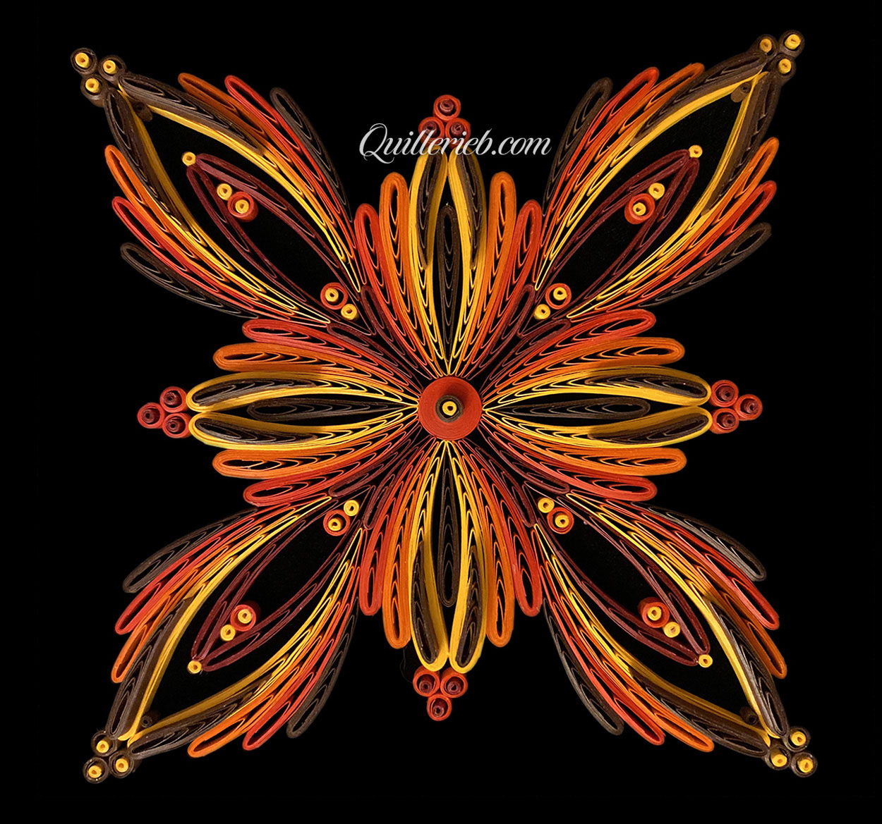 8-pointed quilling star in white, snowflake design full view.