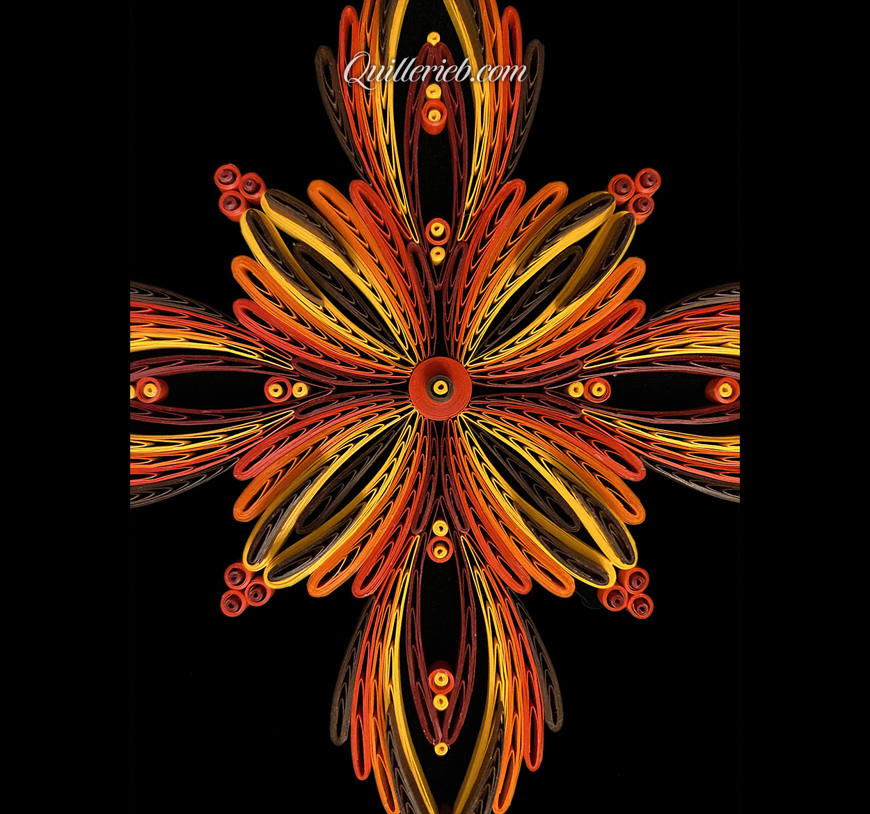 8-pointed quilling star in white, snowflake design full view.