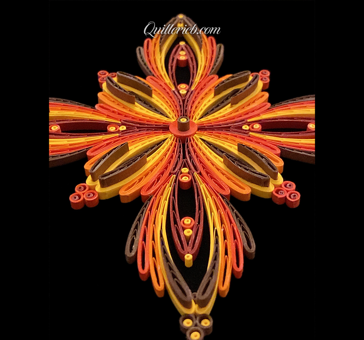 8-pointed quilling star in white, snowflake design full view.