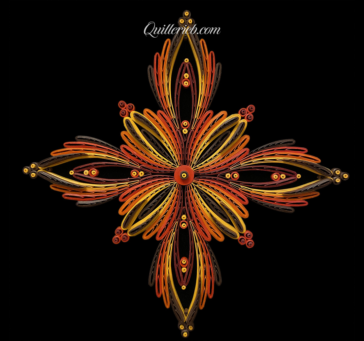 8-pointed quilling star in white, snowflake design full view.