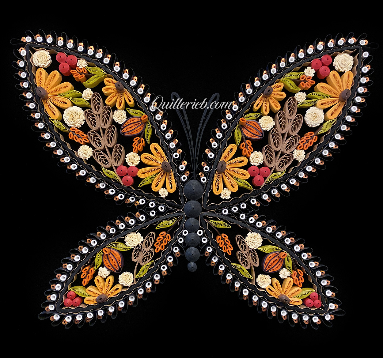 8-pointed quilling star in white, snowflake design full view.