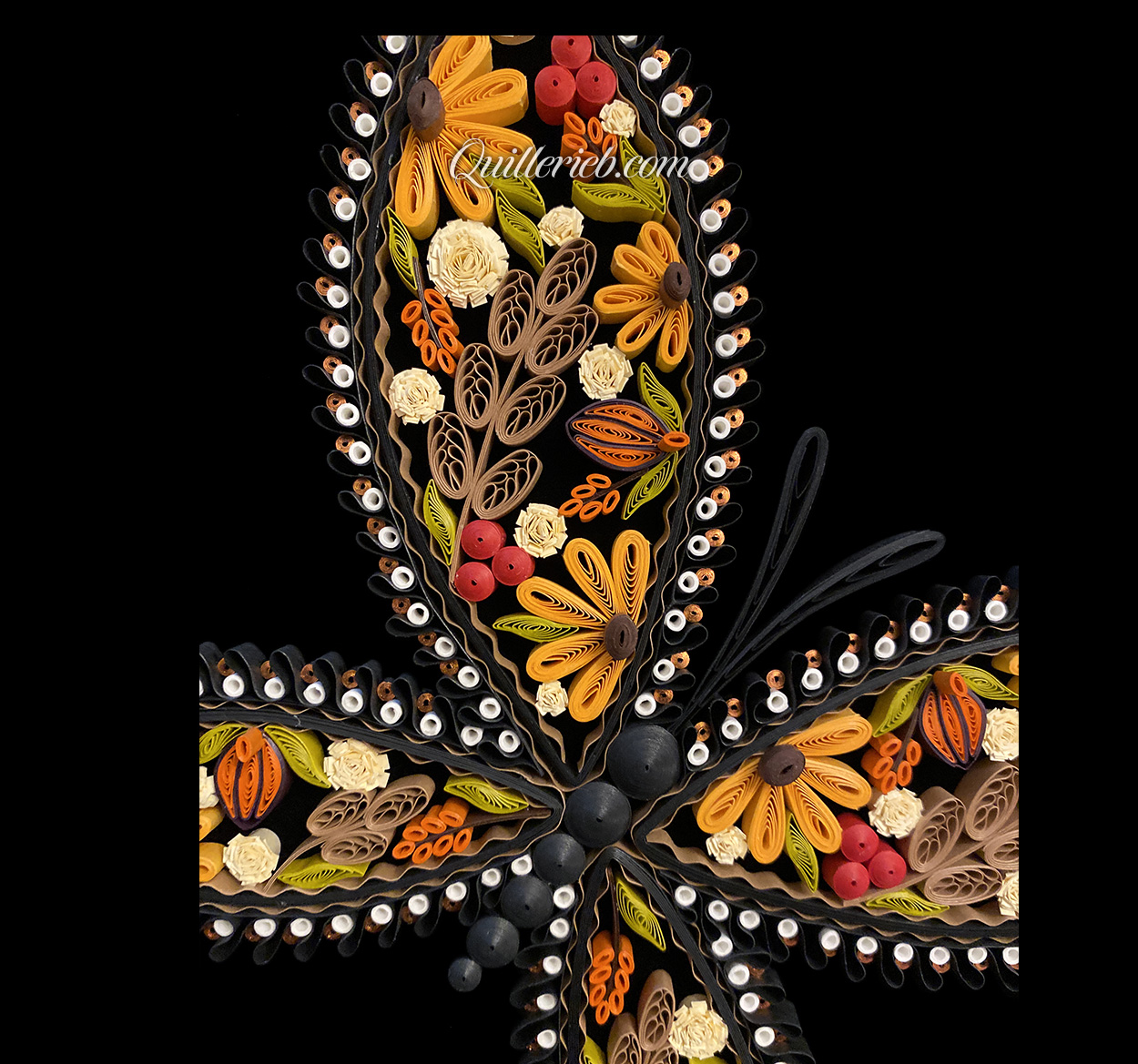 8-pointed quilling star in white, snowflake design full view.