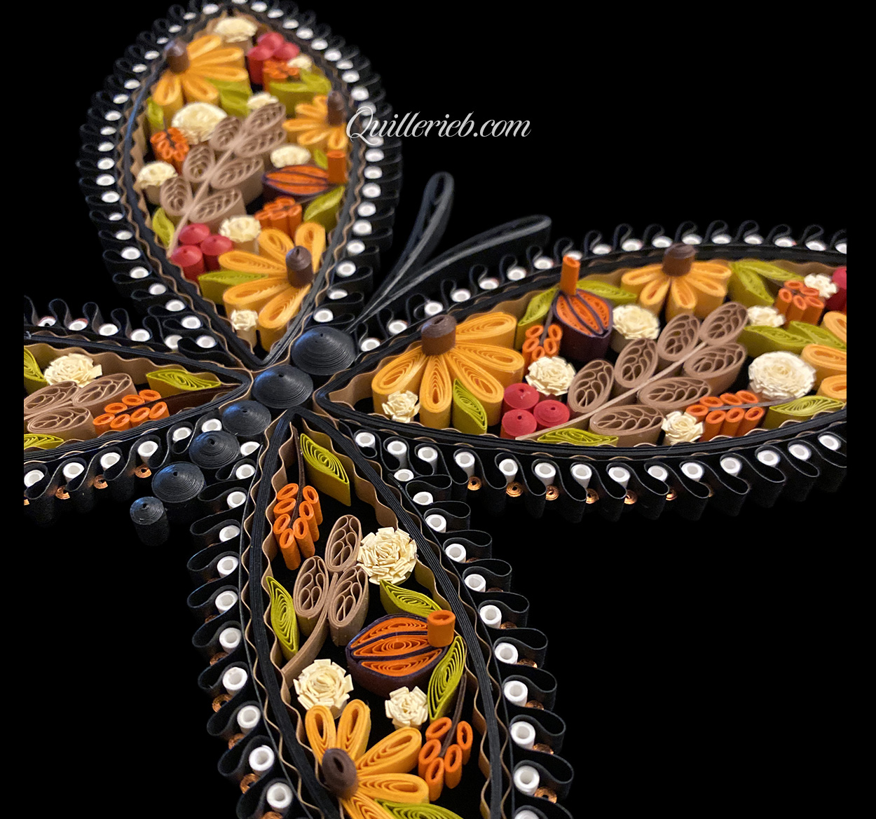 8-pointed quilling star in white, snowflake design full view.