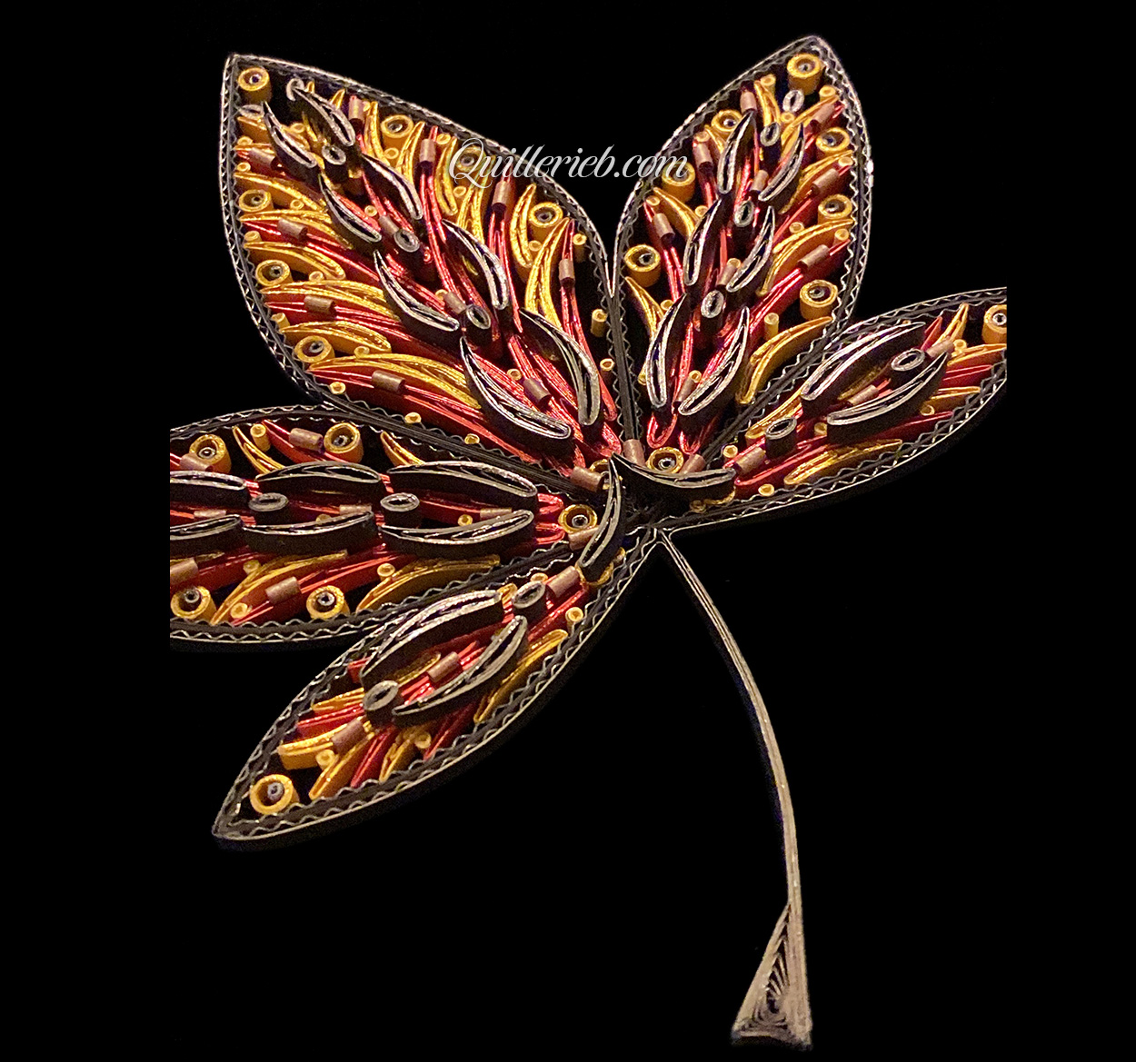 8-pointed quilling star in white, snowflake design full view.