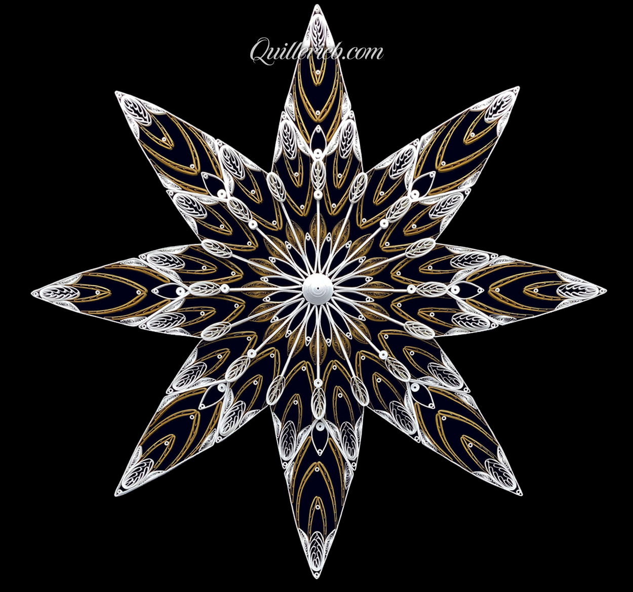 8-Point Star quilling design in brown and white tones full view.
